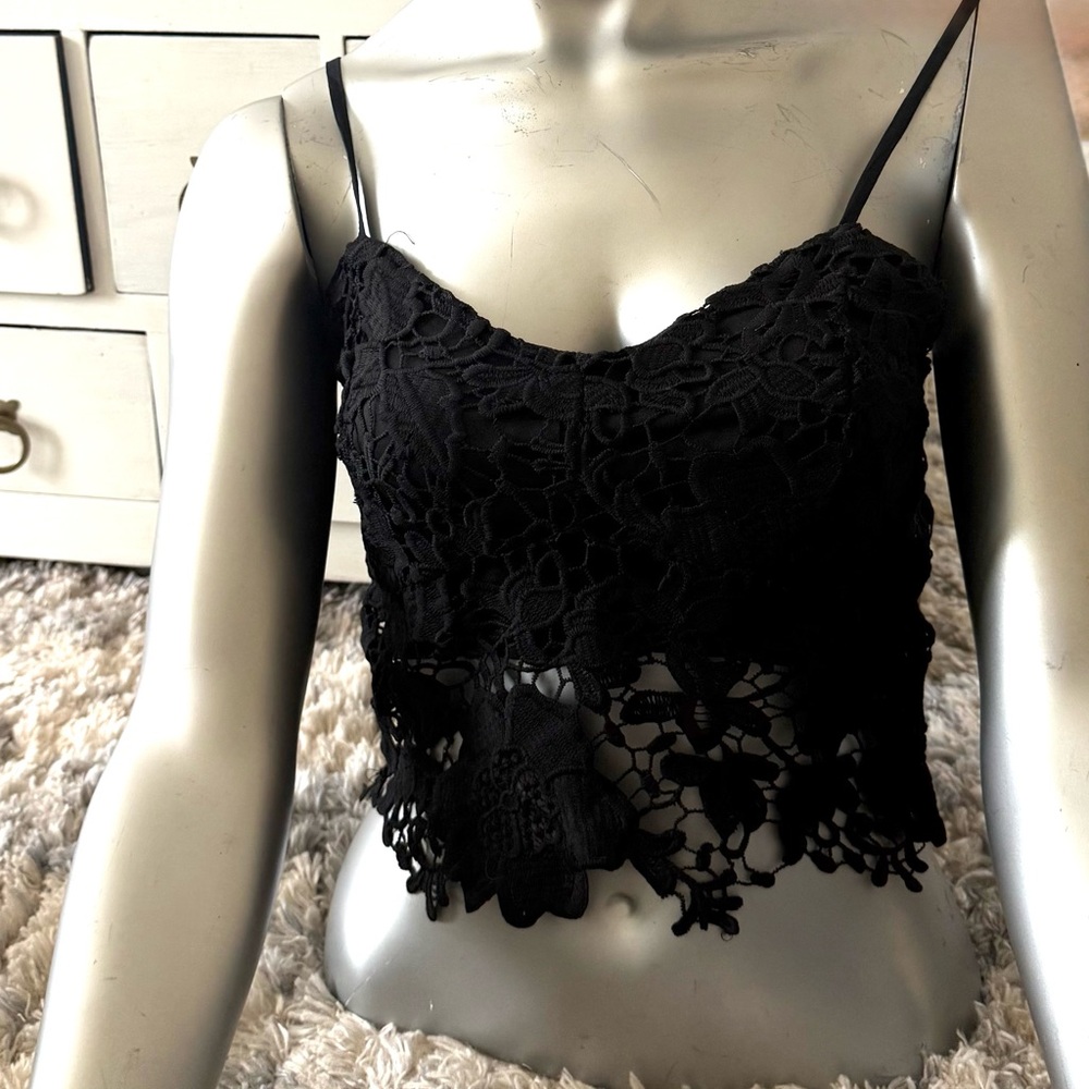 Taylor & Sage Black Lace Crop Top